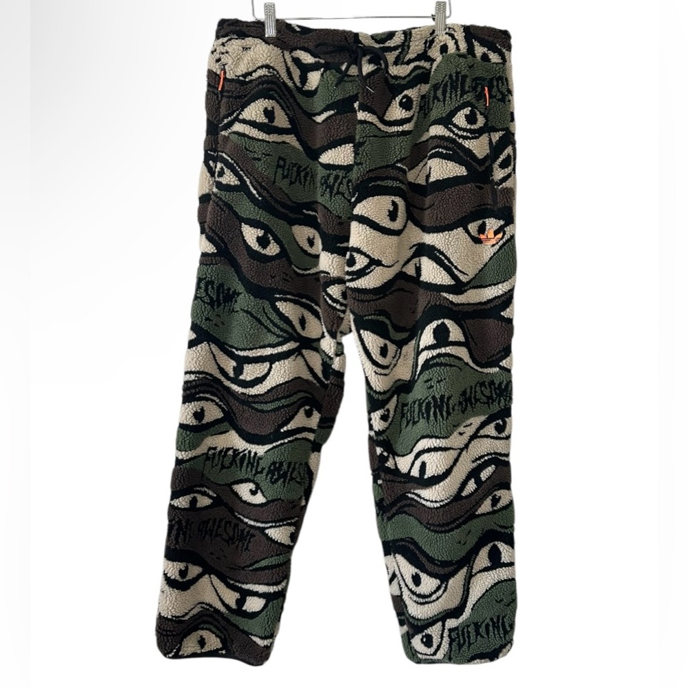 FA X Adidas Jason Dill Eye/Camouflage Orange Zip Sherpa Drawstring Pants-Size XL